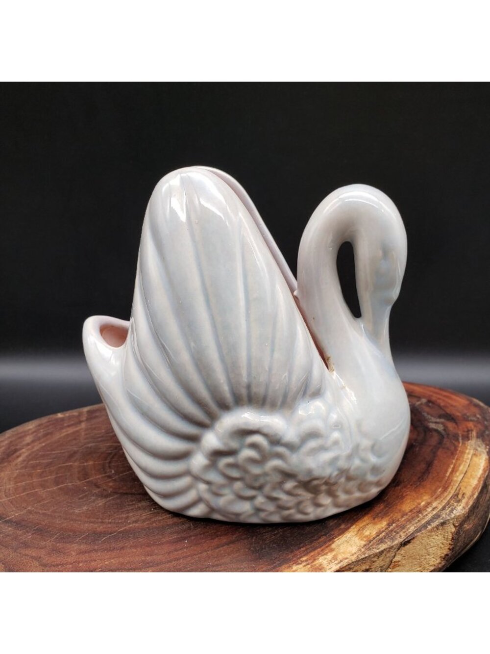 Vintage Gonder Swan Planter USA White Gray Glaze Mid Century Pottery